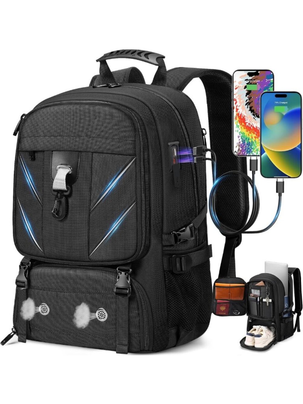 17.3” Water-Resistant Travel Laptop Backpack, Anti-Theft, USB Charging, 50L